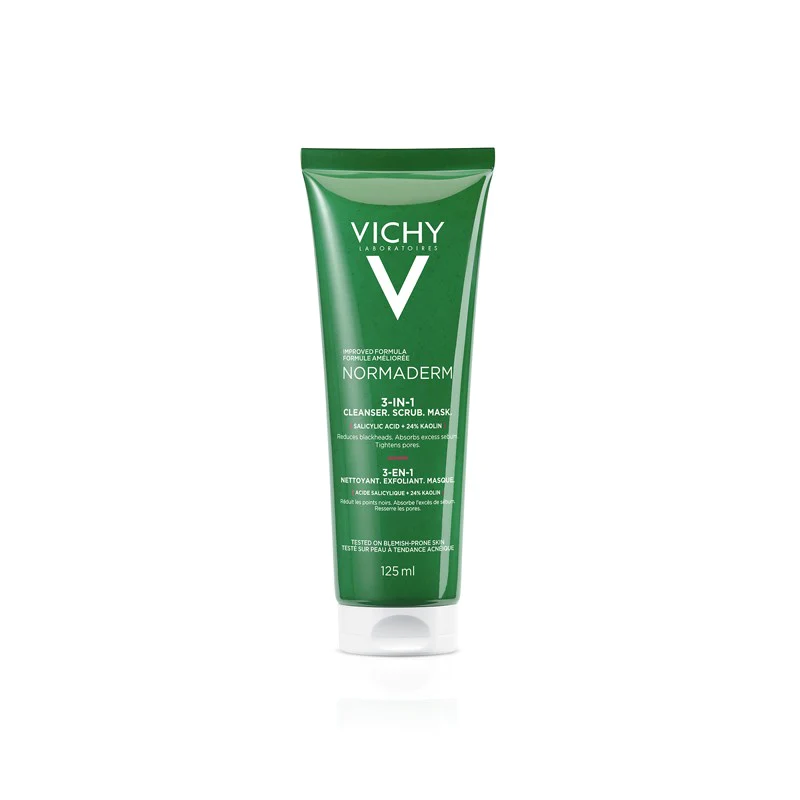 Vichy Normaderm 3 in 1 Cleanser, Scrub & Mask for Oily/Acne Skin with salicylic & glycolic acid 125ml