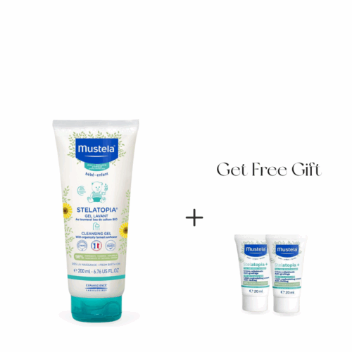Mustela Stelatopia Cleansing Gel – 200ml + 2 Free Mustela Stelatopia Lipid Replenishing Cream Anti-itching – 20ml