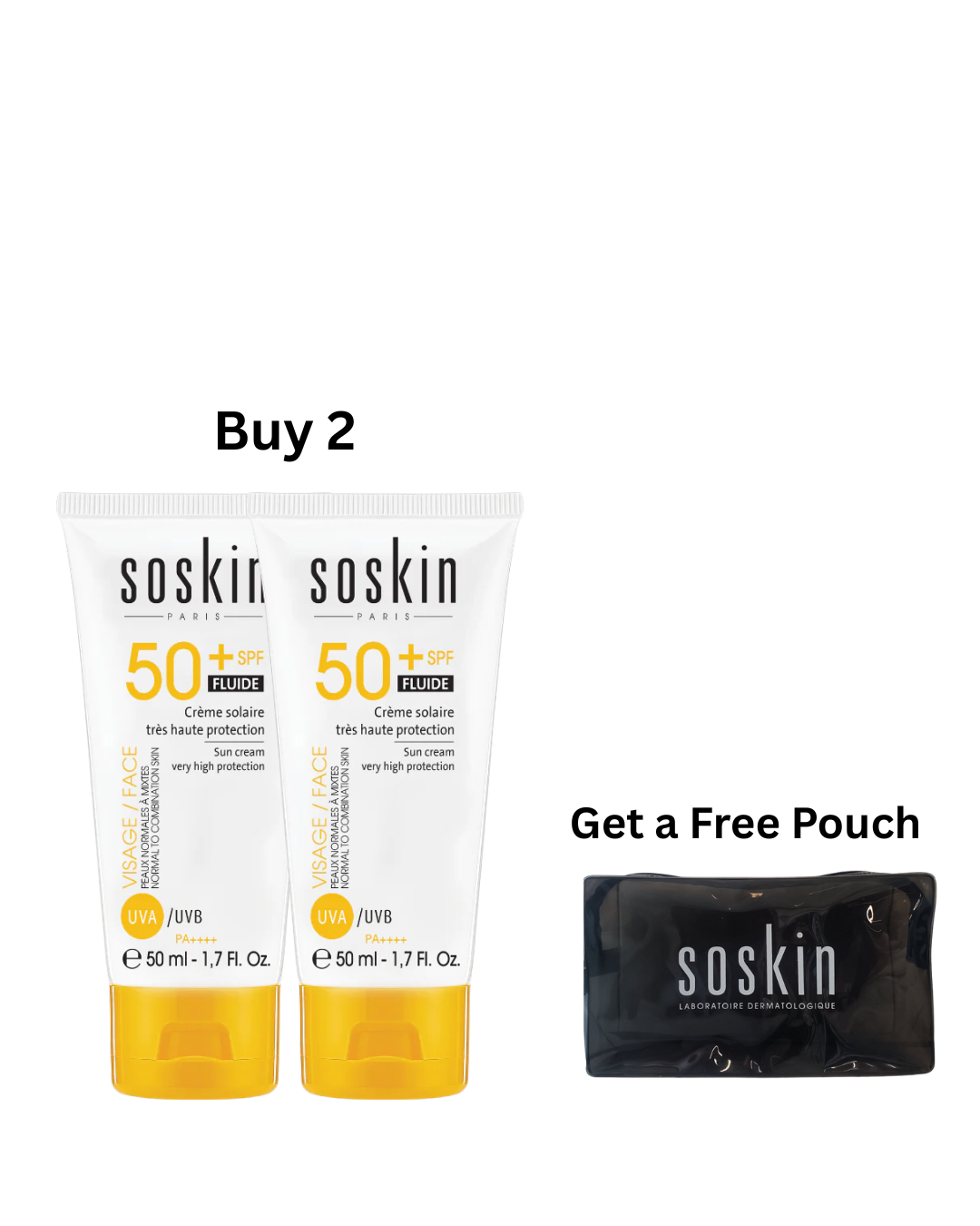 Bundle 2 2 X Soskin Sun Cream Very High Protection Fluid Texture SPF50 – 50ml Sun Bundle