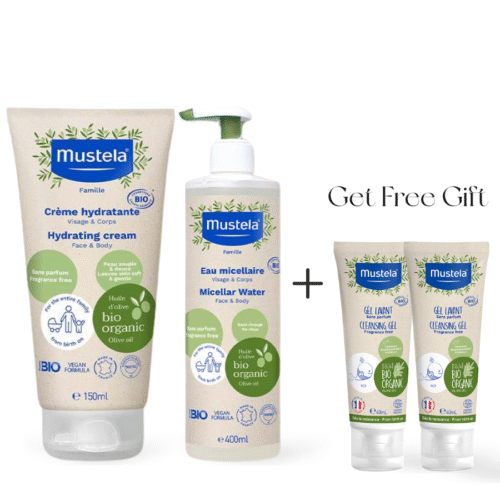 Buy Mustela Stelatopia Cleansing Gel – 200ml + Mustela Selatopia Face Emolient Cream – 40ml Get 15% Off