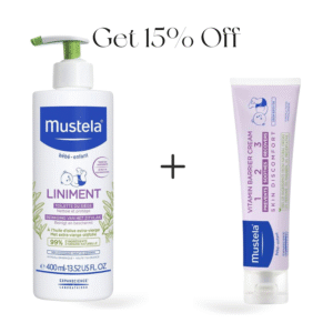 Buy Mustela Liniment Diaper Change Cleanser – 400ml + Mustela Vitamin Barrier Cream. Get 15% Off