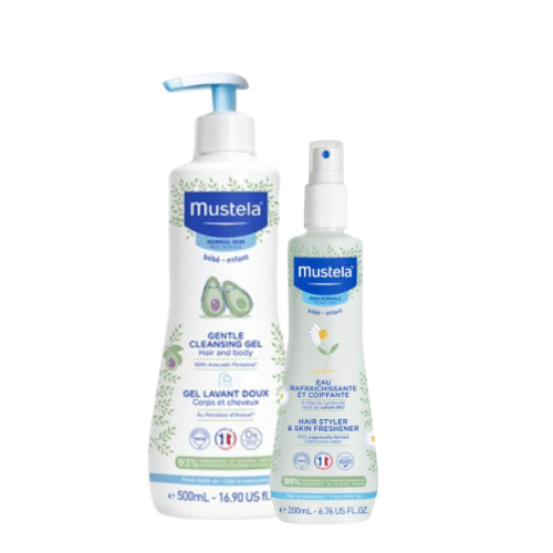 20% Off Mustela Gentle Cleansing Gel Hair & Body – 500 ml + Mustela Hair Styler & Skin Freshner – 200ml