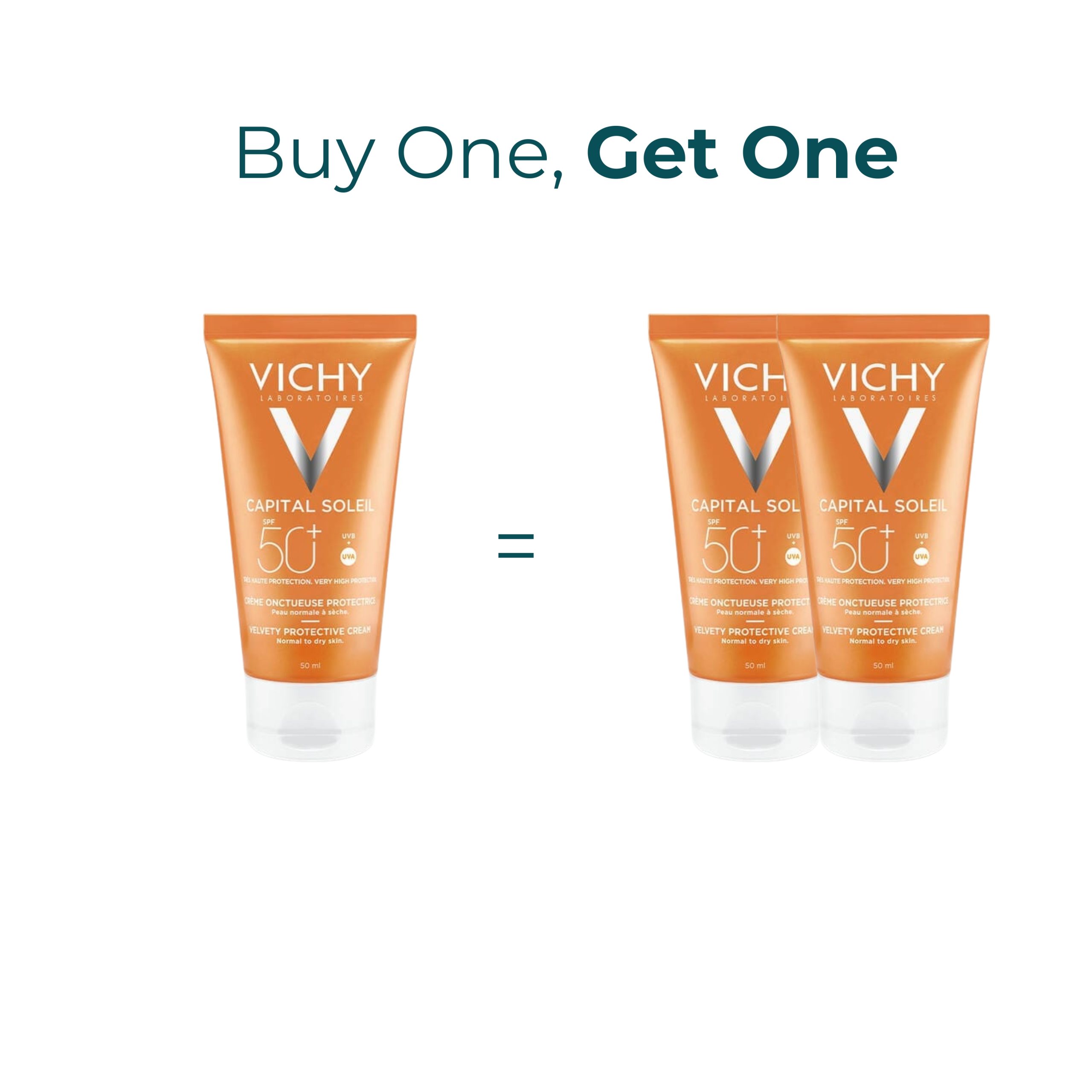 15 Buy Vichy Capital Soleil Velvety Sunscreen for Normal to dry Skin SPF 50 – 50ml Get 1 For Free